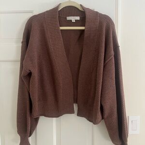Crop Open-Front Knit Cardigan in Chocolate Brown